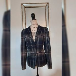 Elbow patch fitted plaid blazer